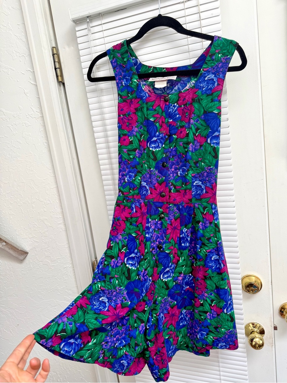 Vintage Floral Romper with Pockets, Button Front & Tie Detail